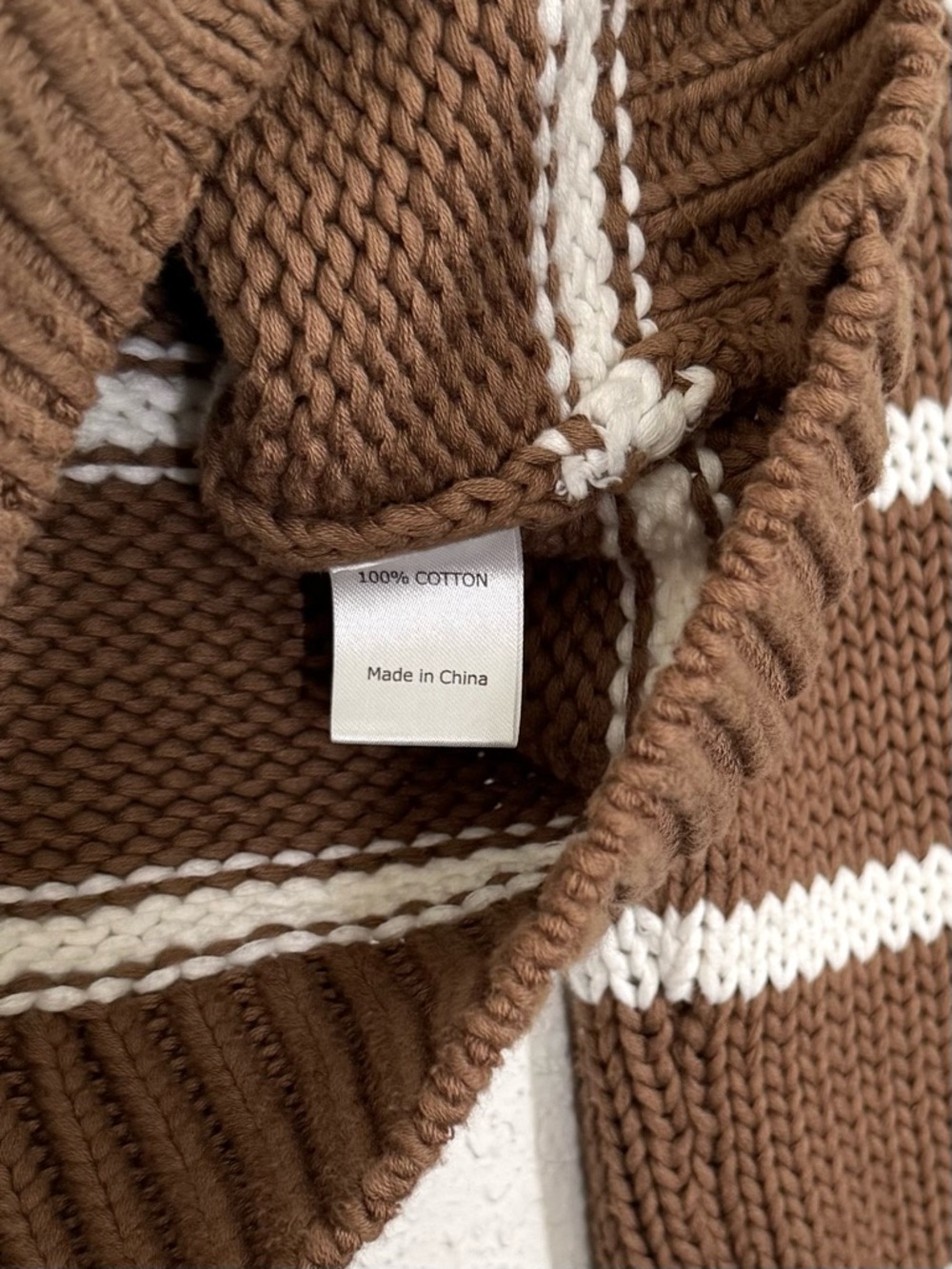 LA LIGNE Mini Marina Chunky Knit Cardigan Sweater Tan Cream Stripe Small - Picture 7 of 7